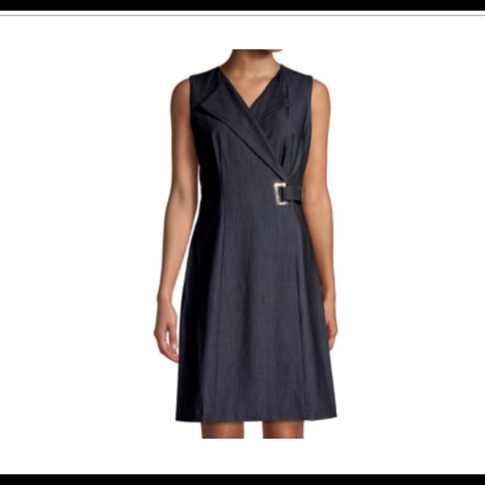 Modern denim style Calvin Klein wrap dress